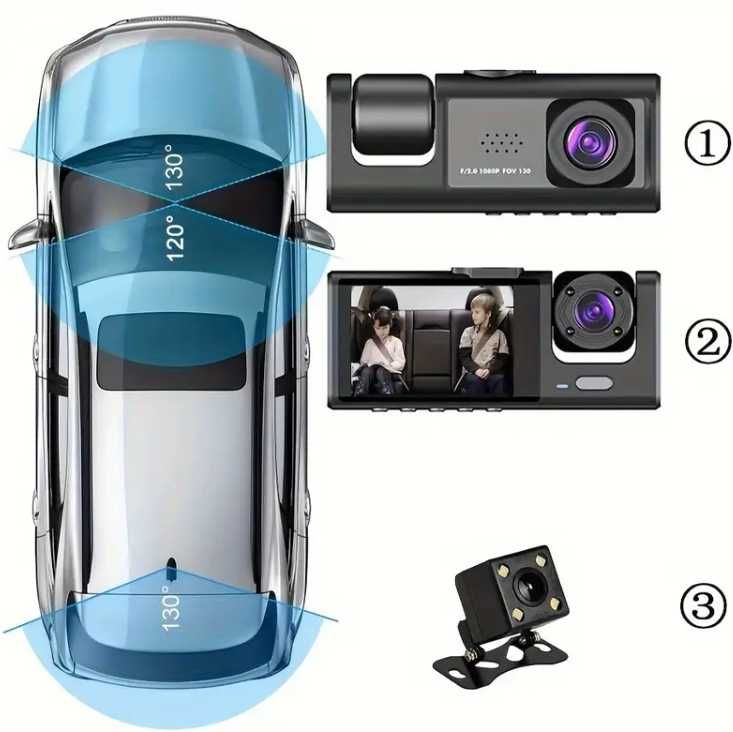 Vavupo 1080P Тройна Даш Камера за Коли Нощно Виждане 32GB карта памет
