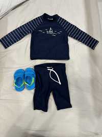 Set costum de baie cu UPF 50 marime 74/80 H&M + papuci decathlon 20/21