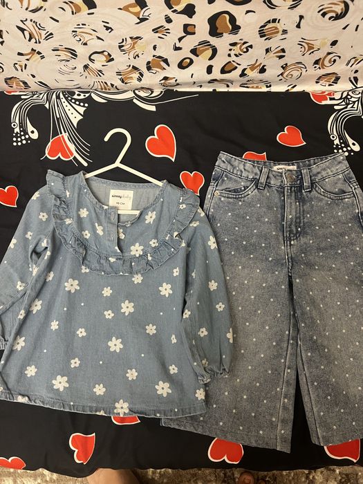 Blugi crac larg si bluza de blugi cadou o bentita