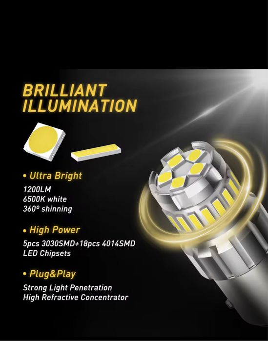 Set 2 Becuri LED, P21W 12v Alb Rece Cip CanBus