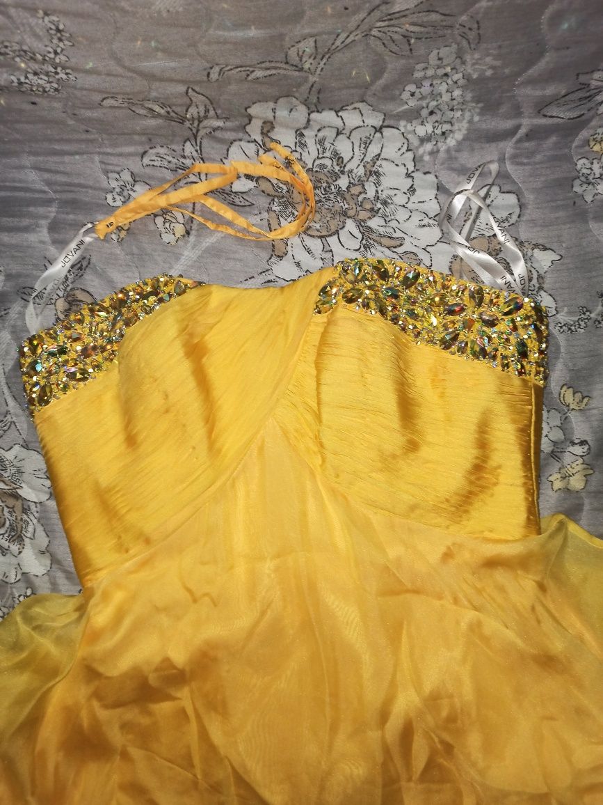 Женское жёлтое платье бренд Jovani на свадьбу выпускной мероприятие
