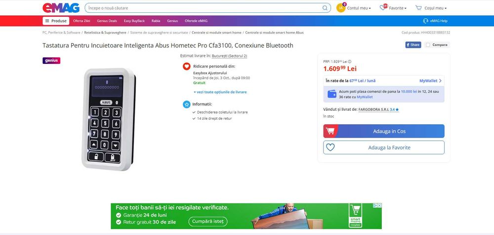 Tastatura incuietoare smart ABUS HomeTec CFA3100, REDUS de la 1600RON