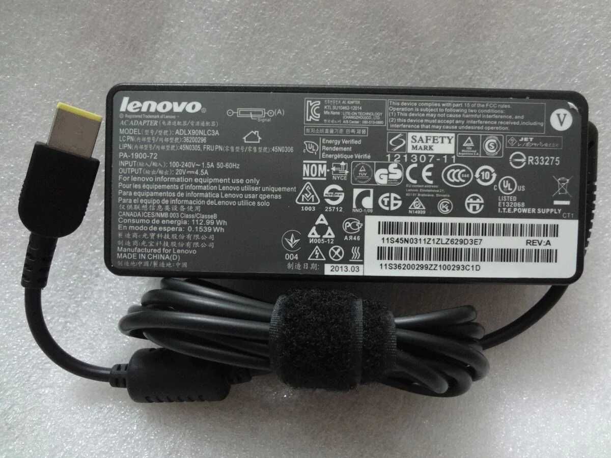 Lenovo оригинално зарядно 90W - правоъгълна букса