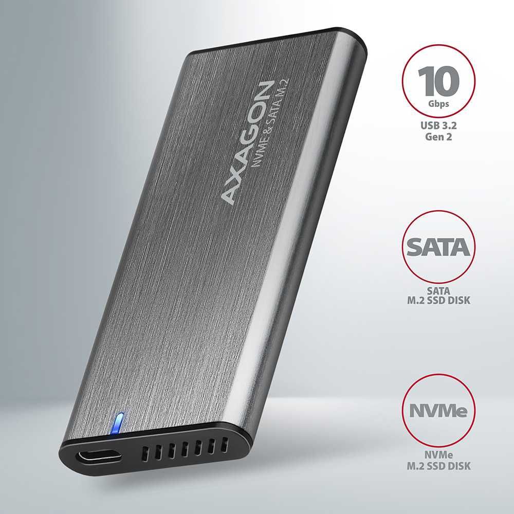 AXAGON Кутия за диск USB-C 3.2 Gen 2, M.2 NVMe / SATA 30-80mm EEM2-SG2