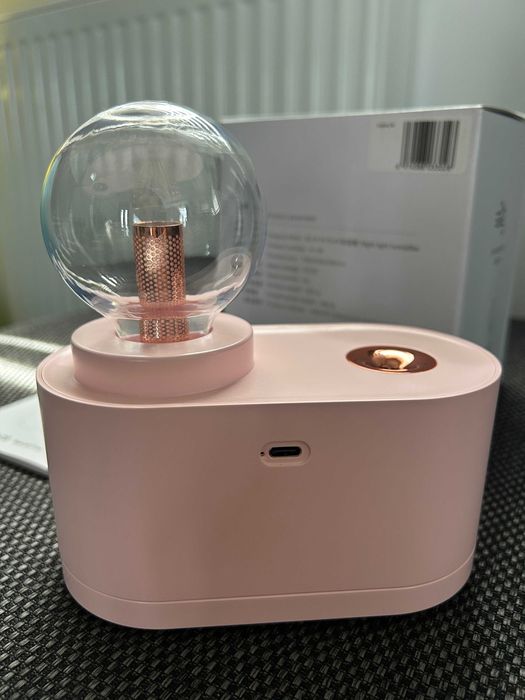 Umidificator ultrasonic cu veioza/lampa veghe LED, reincarcabil, Roz