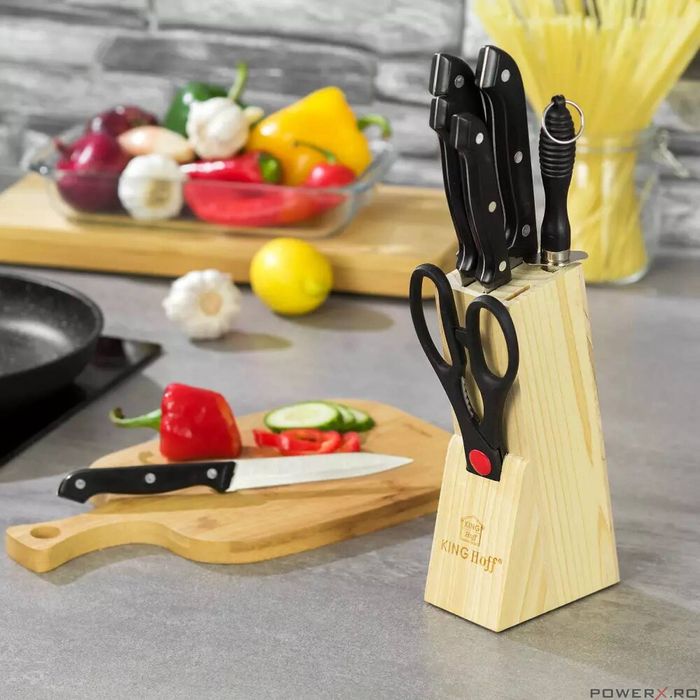 Set cutite de bucatarie 8 elemente, cu suport din lemn, Kinghoff