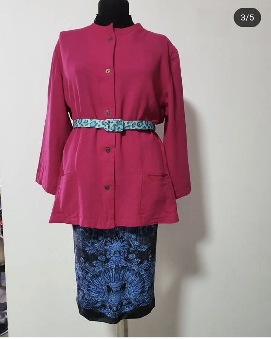 Sacou fucsia din fibre naturale, cu maneci 3/4, buzunare laterale