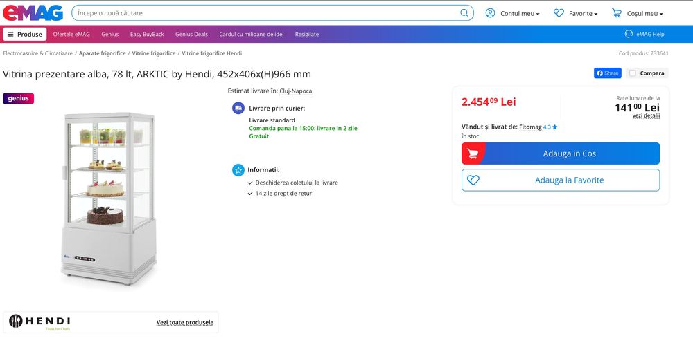 Vitrina Frigorifica ARKTIC by Hendi - Frigider Patiserie Prajituri 78L