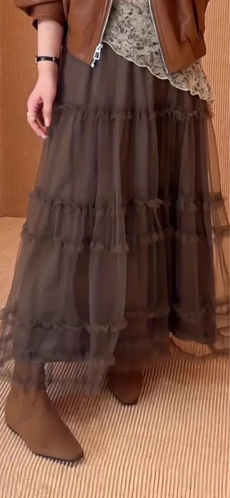 Fustă femei, multistrat din tul si dantelă, lungă , elegantă , elastic