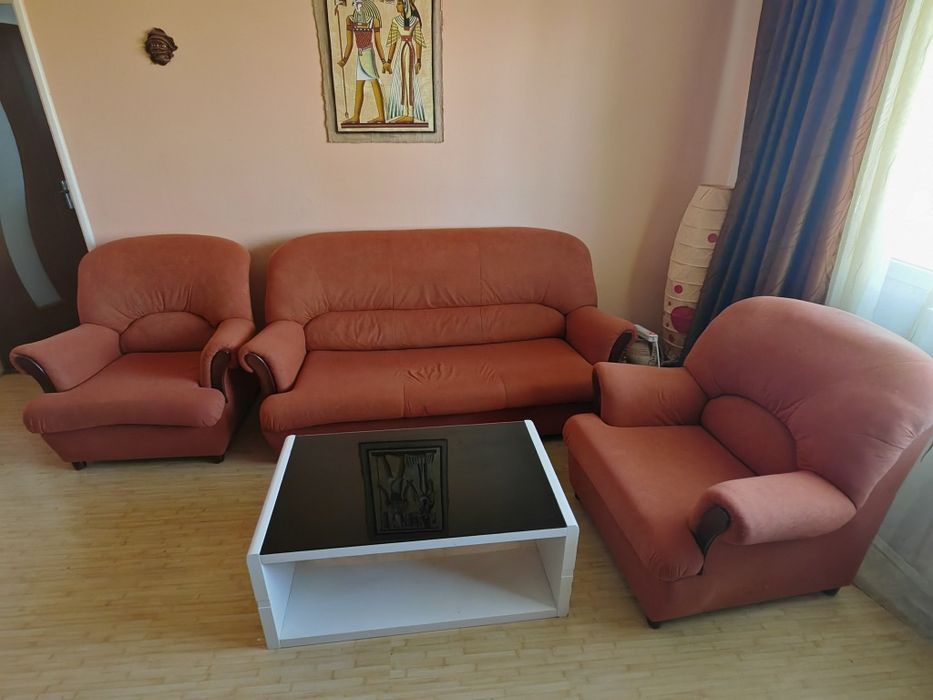 Canapea 3 extensibila + 2 fotolii+ BONUS: huse, perne, masa sufragerie