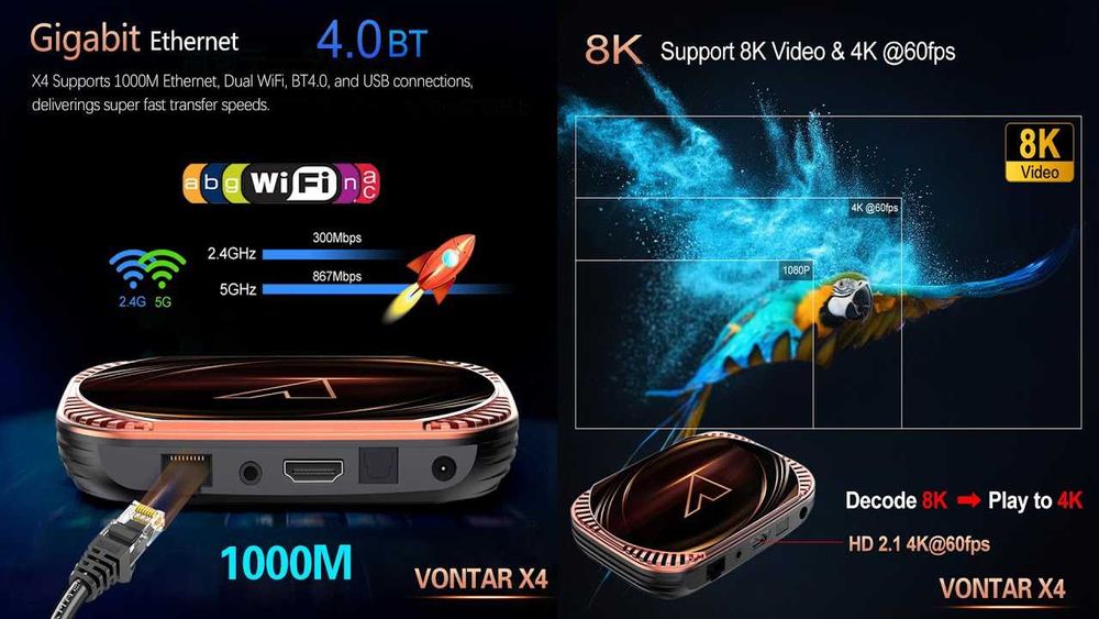 8K Android ТВ бокс VX4 Аmlogic с Dolby ATMOS DTS HD Hi-Fi UGOOS TV Box