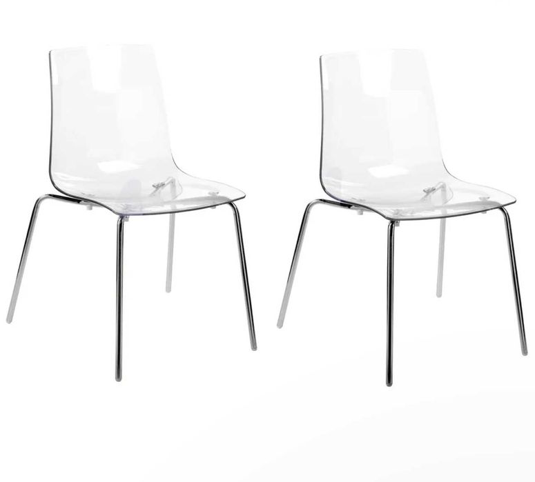 Set 2 Scaune dining; Scaun transparent cu picioare metalice
