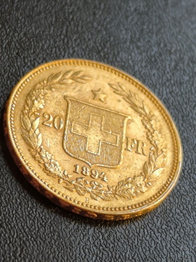 20 франка 1894 год, Стара Швейцария, злато 6.45 гр,900/1000 (21.6 к)