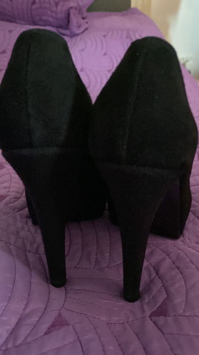 Pantofi cu toc și platforma, material piele