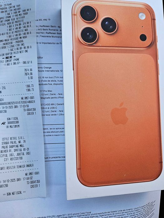 Iphone 17 Pro Max 256gb nou la cutie 2 ani Garanție Orange Cosmic.