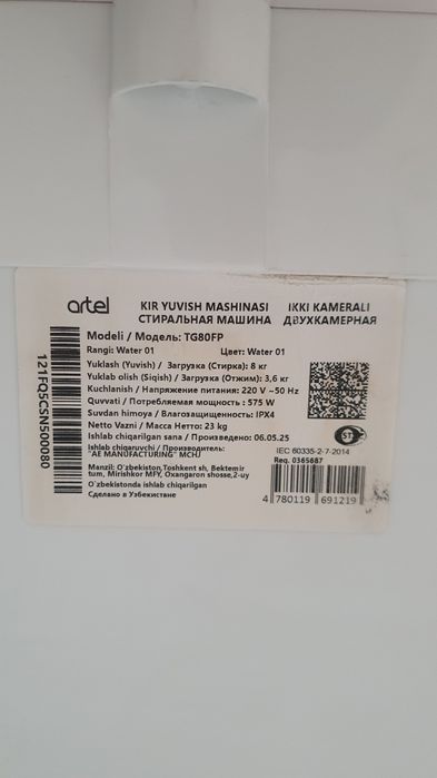Artel 8 kgli ideal xolatda