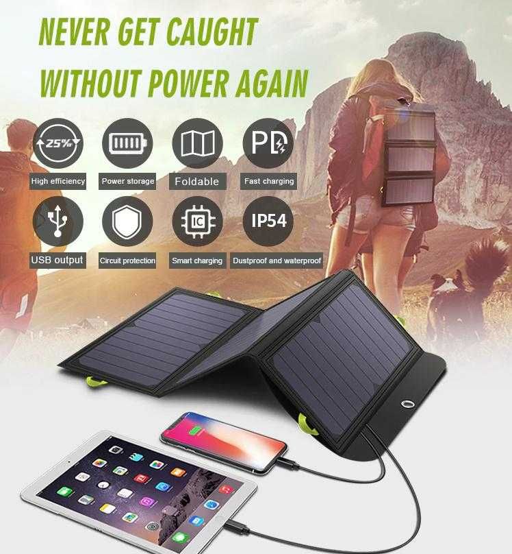 ALLPOWERS™ 18V 21W Сгъваем Соларен Панел 3х SUNPOWER® Слънчев Комплект