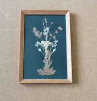 Старо Пано от Сухи Цветя Картина Хербарий Дървена Рамка 1980г