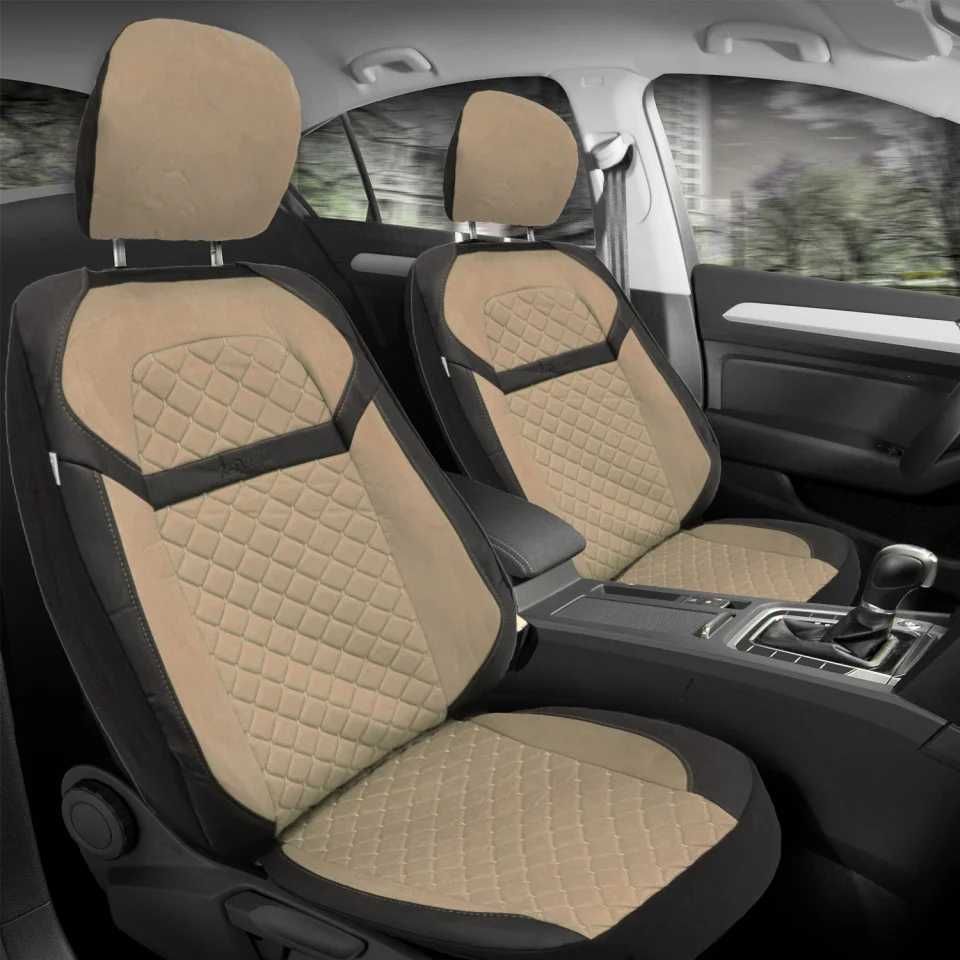 Huse scaune auto , piele ecologica cu velur negru, fata-spate