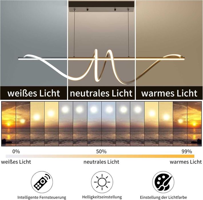 Mikeru 120см черна спираловидна LED висяща лампа димируема
