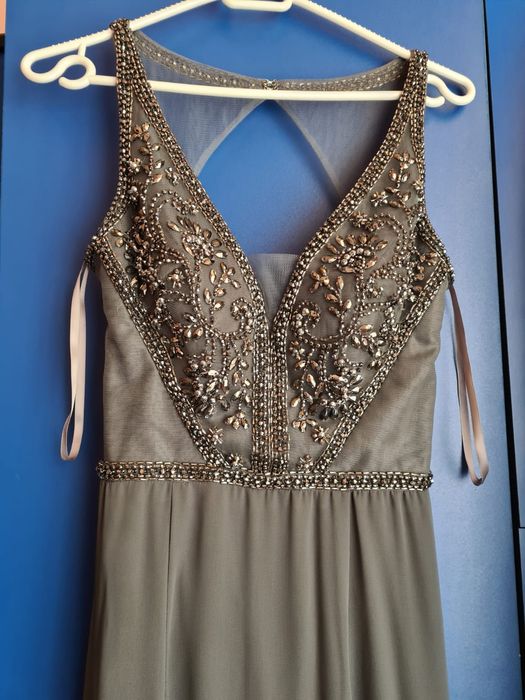 Rochie eleganta de seara gri cu paiete