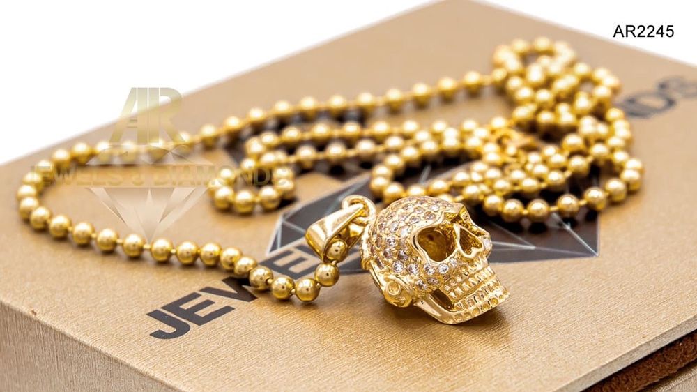 Lantisor Aur 14 K model nou ARJEWELS cu pandantiv SKULL colectia 2019