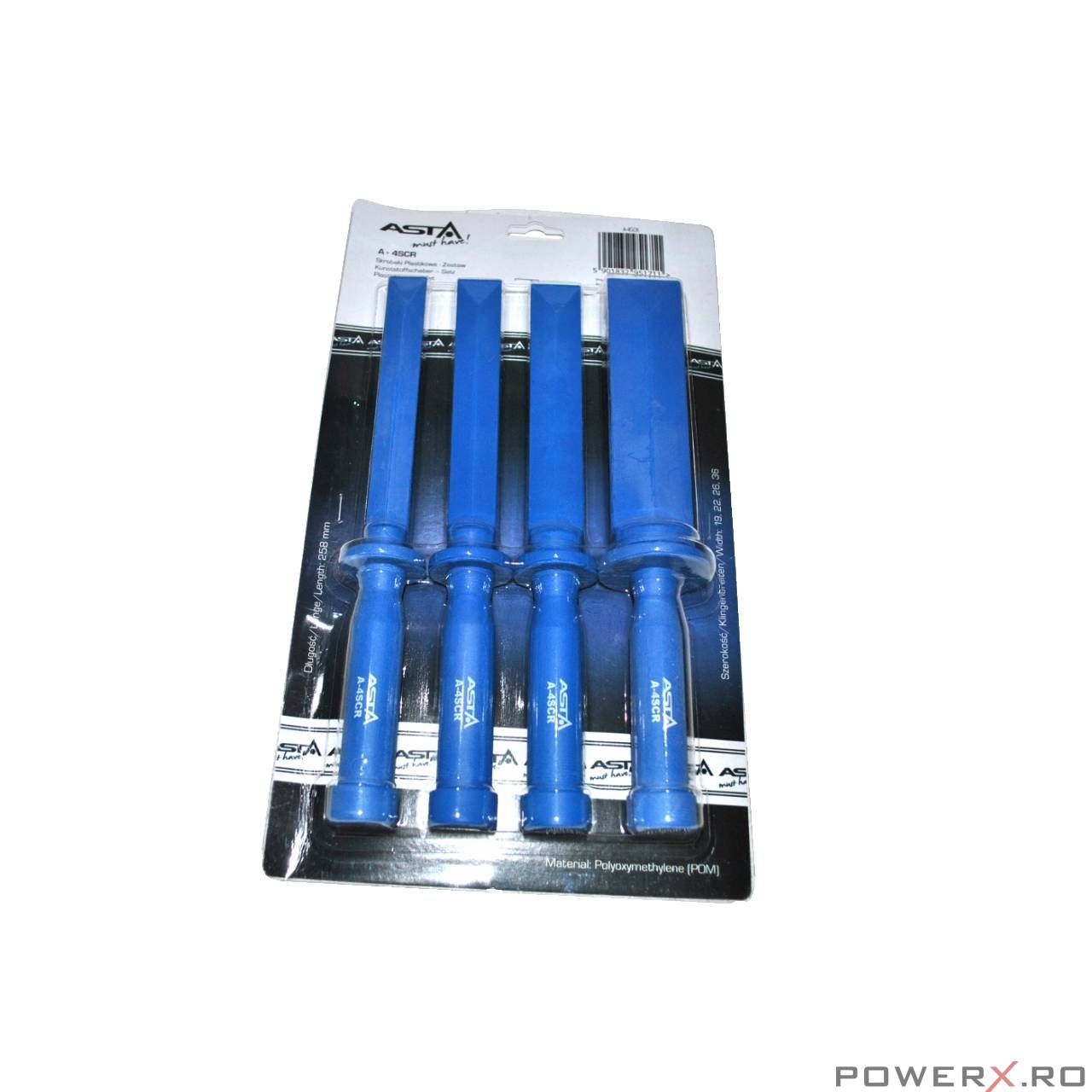 Set 4 raclete pentru curatat, 19-34 mm, lungime 270 mm, Asta