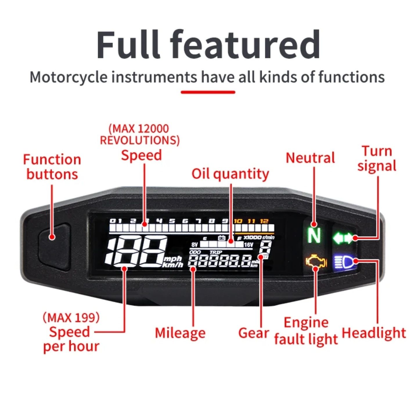 Bord moto led ceas turometru vitezometru