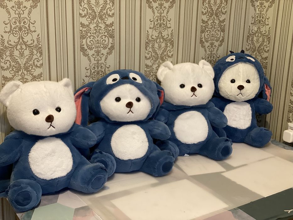 Teddiy stich stech kapishonkali ayiq myaxkiy igrushki mandarin buketla