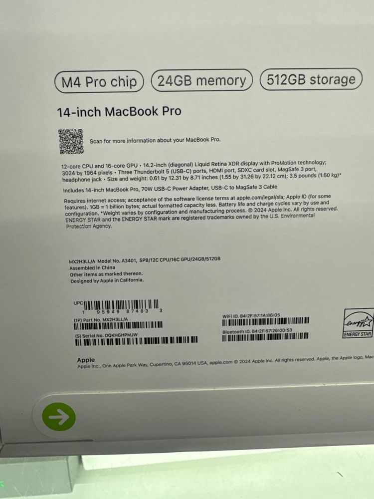 MacBook pro 14 M4 Pro 24/512