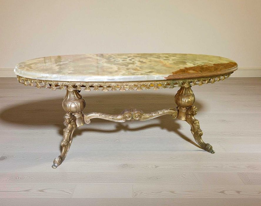 Овална холна маса с плот от полускъпоценен камък оникс