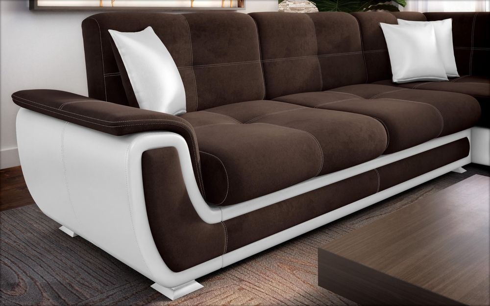 Set Canapea Princess + 2 Fotolii + 2 Tabureți alb - maro (extensibile)