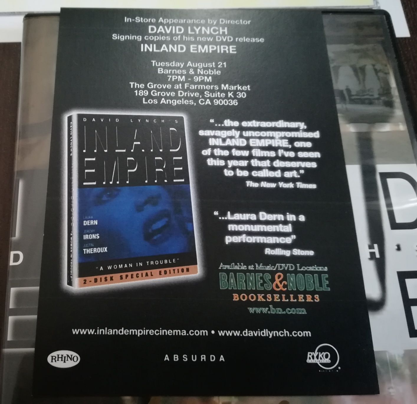 Autograf original David Lynch DVD Inland Empire