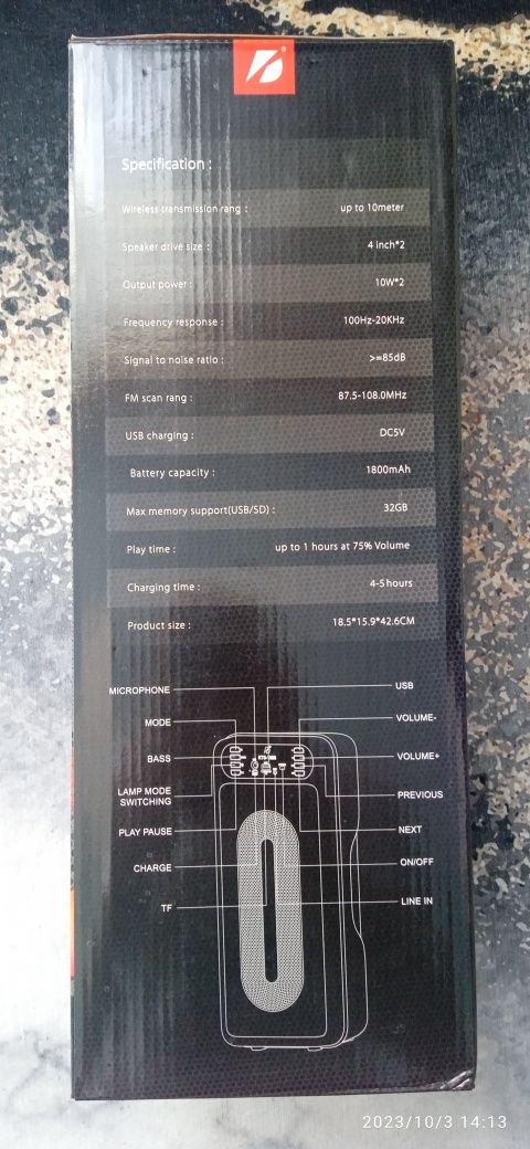 Wireless speaker 1800 mah capacity battery
