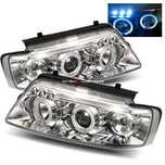 Set faruri tuning VW Passat Sedan+Estate (B5) 1997-2000 Dreapta+stanga, Transparent-Silver, fara motoras, tip bec H1+H1, cu angel-eyes