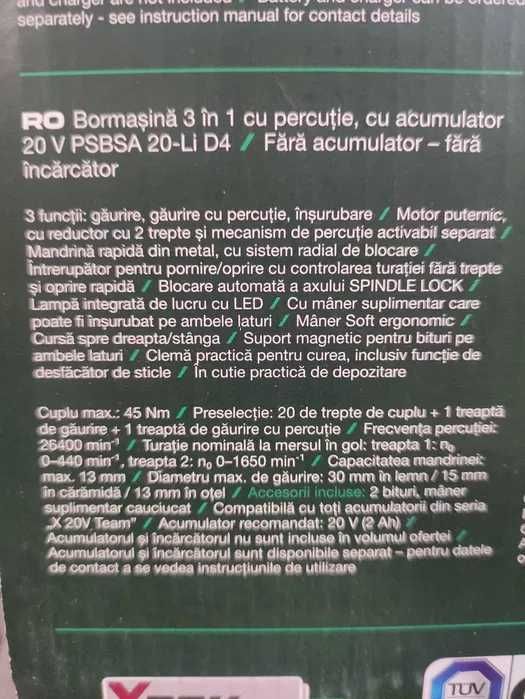 Bormasina Noua cu percutie 3 in 1 Parkside pe acumulator de 20 V