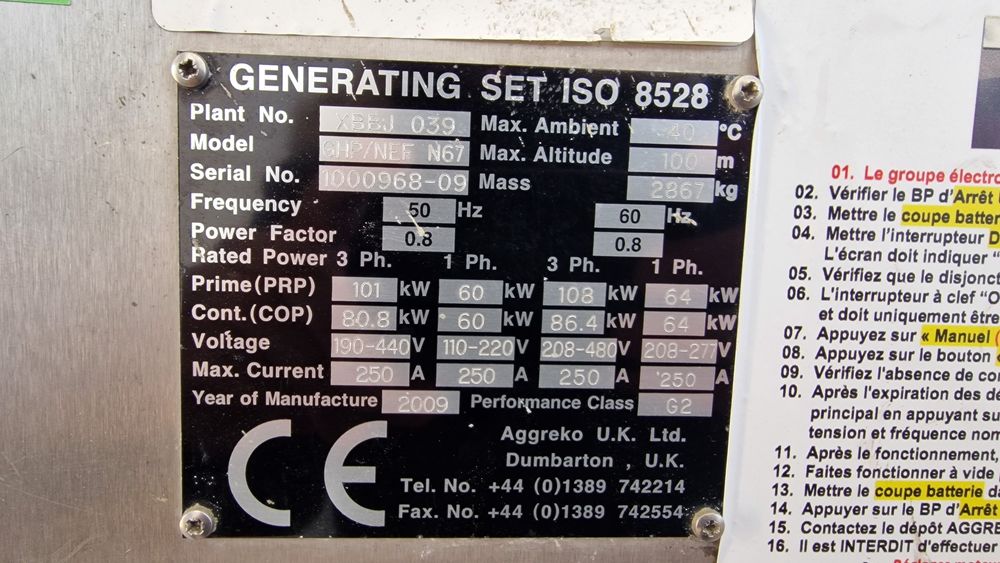 Generator Aggreko 100kw, motor Iveco