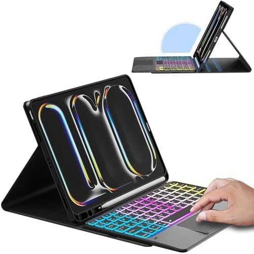 Нов Калъф с Клавиатура за таблет iPad Pro 11 2024, Подсветка 7 Цвята
