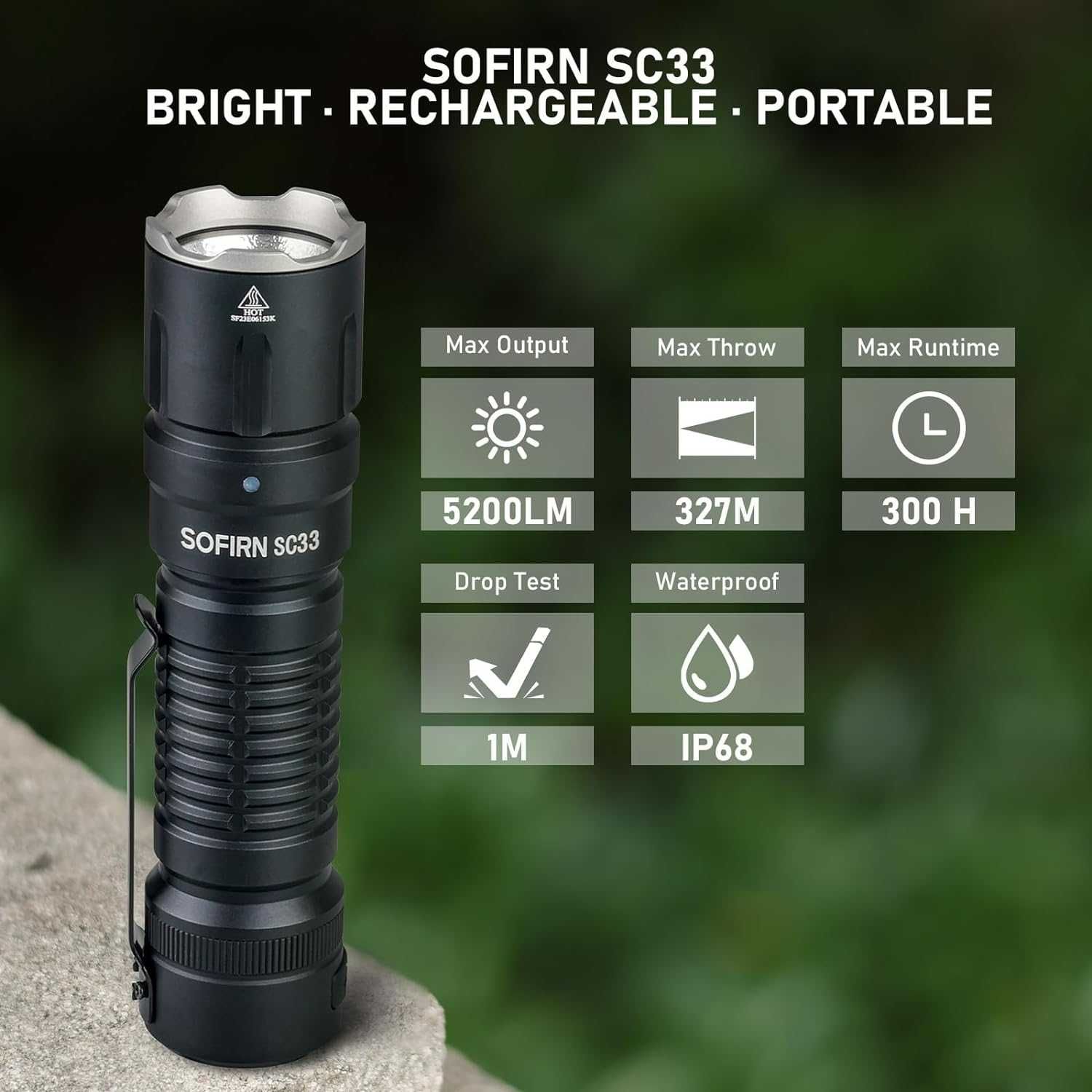 Sofirn SC33 LED Flashlight 5000 Lumens IPX8 Waterproof