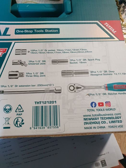 Комплект тресчотка и вложки TOTAL INDUSTRIAL, 1/2", 20 части