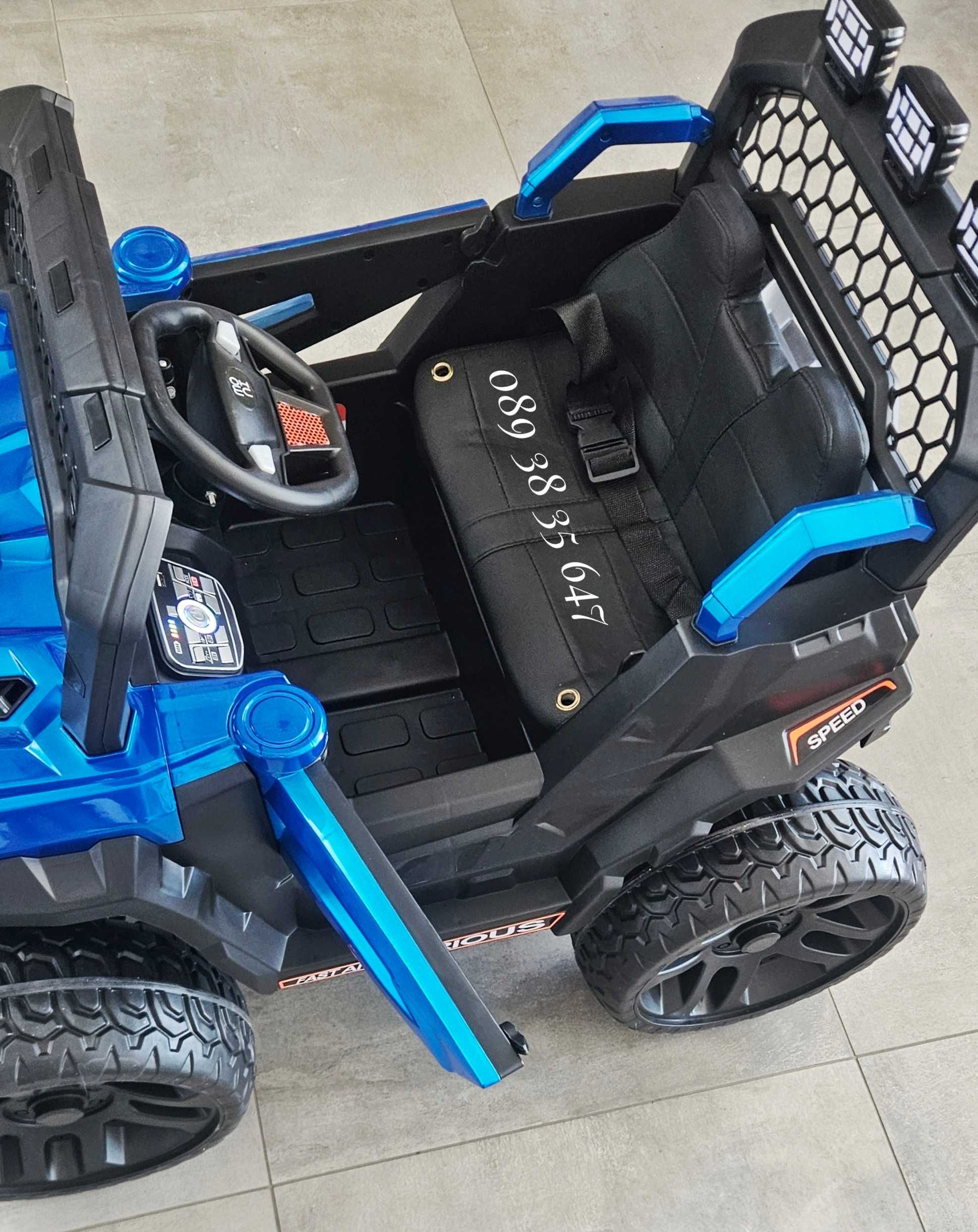 ПРОМО!НОВО!Акумулаторен джип Dust BLUE с 12V батерия,USB,МЕКИ ГУМИ,4Х4