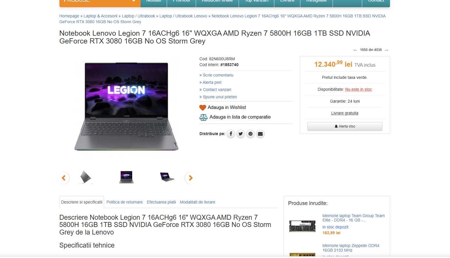 Laptop Gaming Lenovo Legion 7 | RTX 3080 16GB | 64GB RAM | 1TB SSD