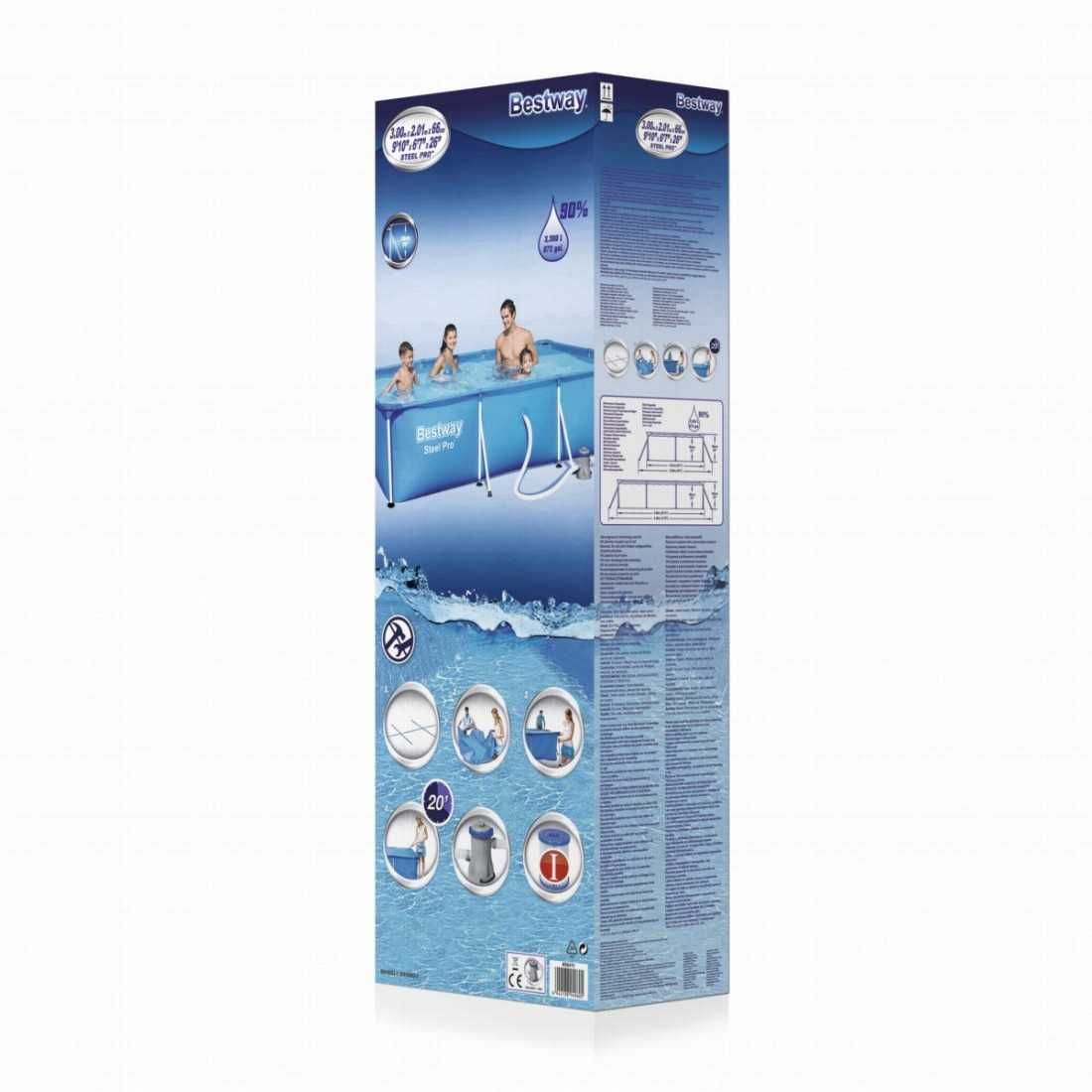 BESTWAY правоъгълен басейн с ф. помпа 3.00m x 2.01m x 66cm Steel Pro