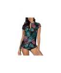 Tricou plaja dama cu protectie UPF 50+, BasserBay, XXL, motiv frunze