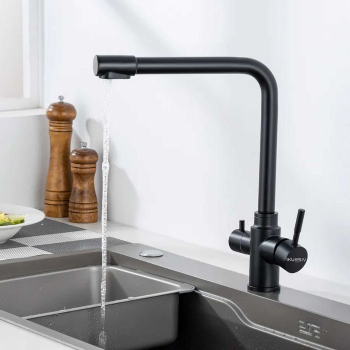 Смеситель 2 в 1 KURSIY (черный,матовый)