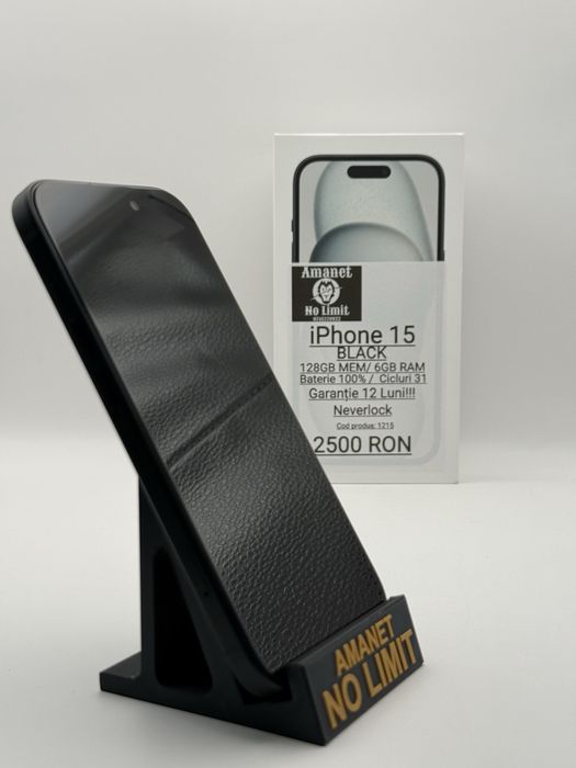 iPhone 15 Black 128GB Nou Garantie 12 Luni , AMANET NO LIMIT