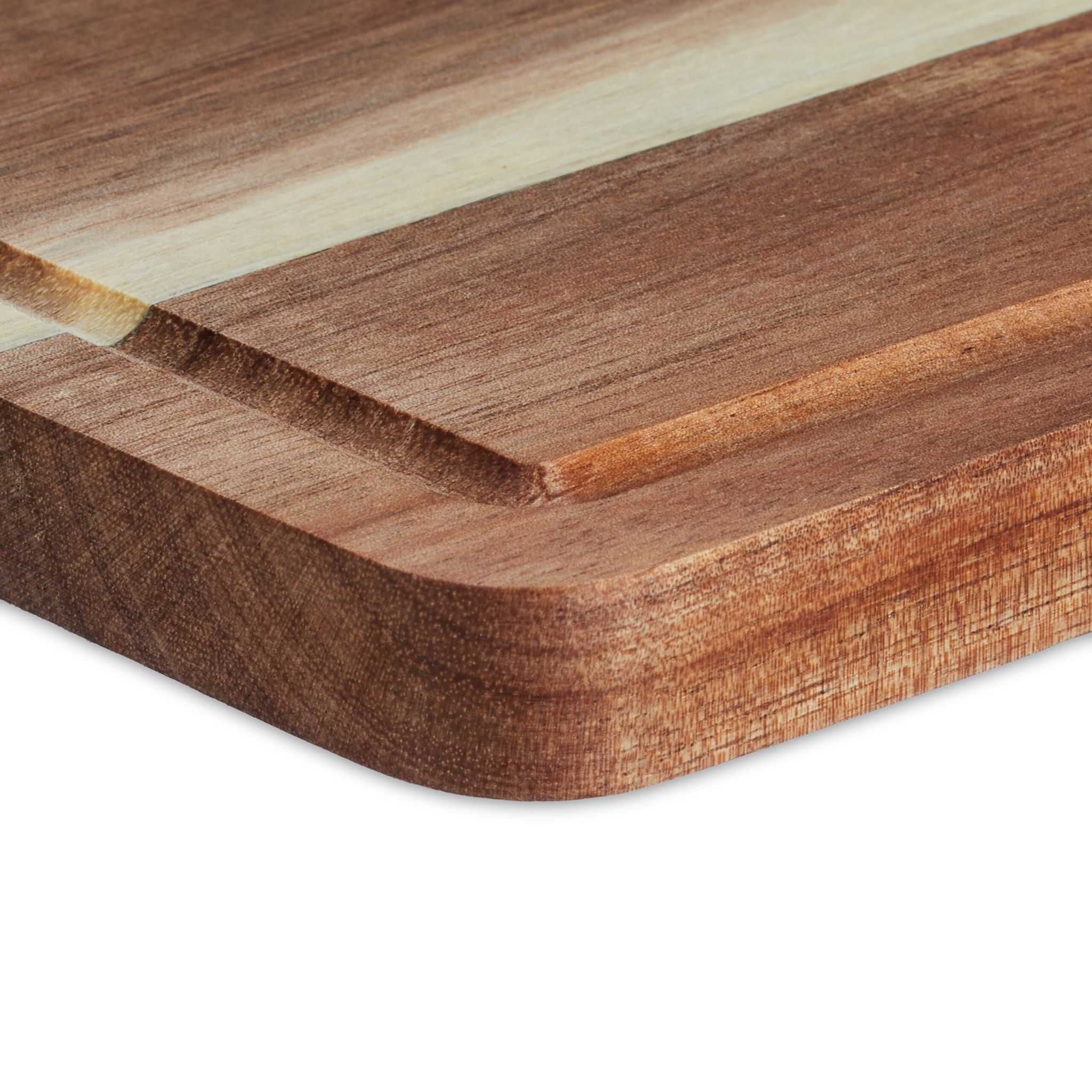 Tocator din lemn de acacia cu maner si sant pentru lichide 37 x 20 cm