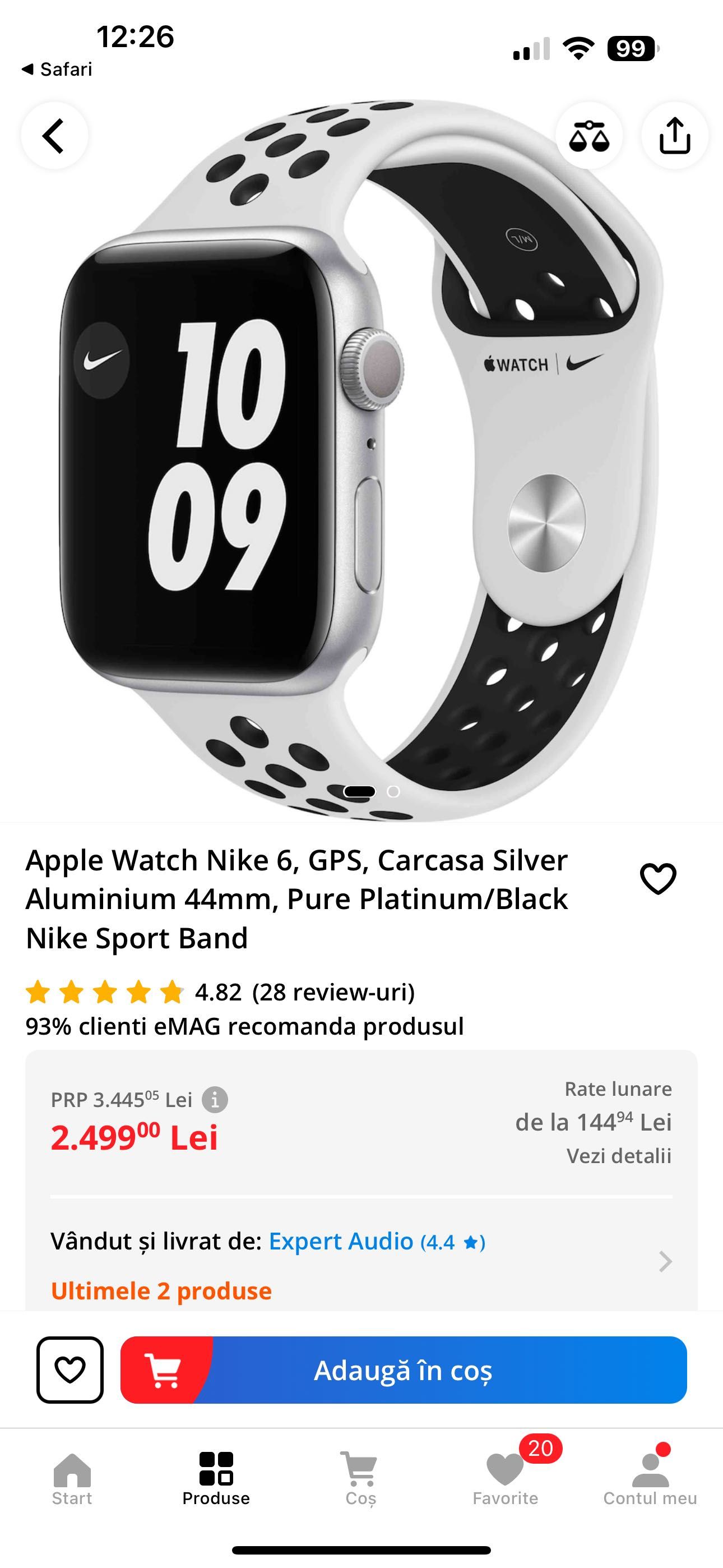 Apple Watch Nike Series 6, GPS+Cellular, silver aluminium 44mm