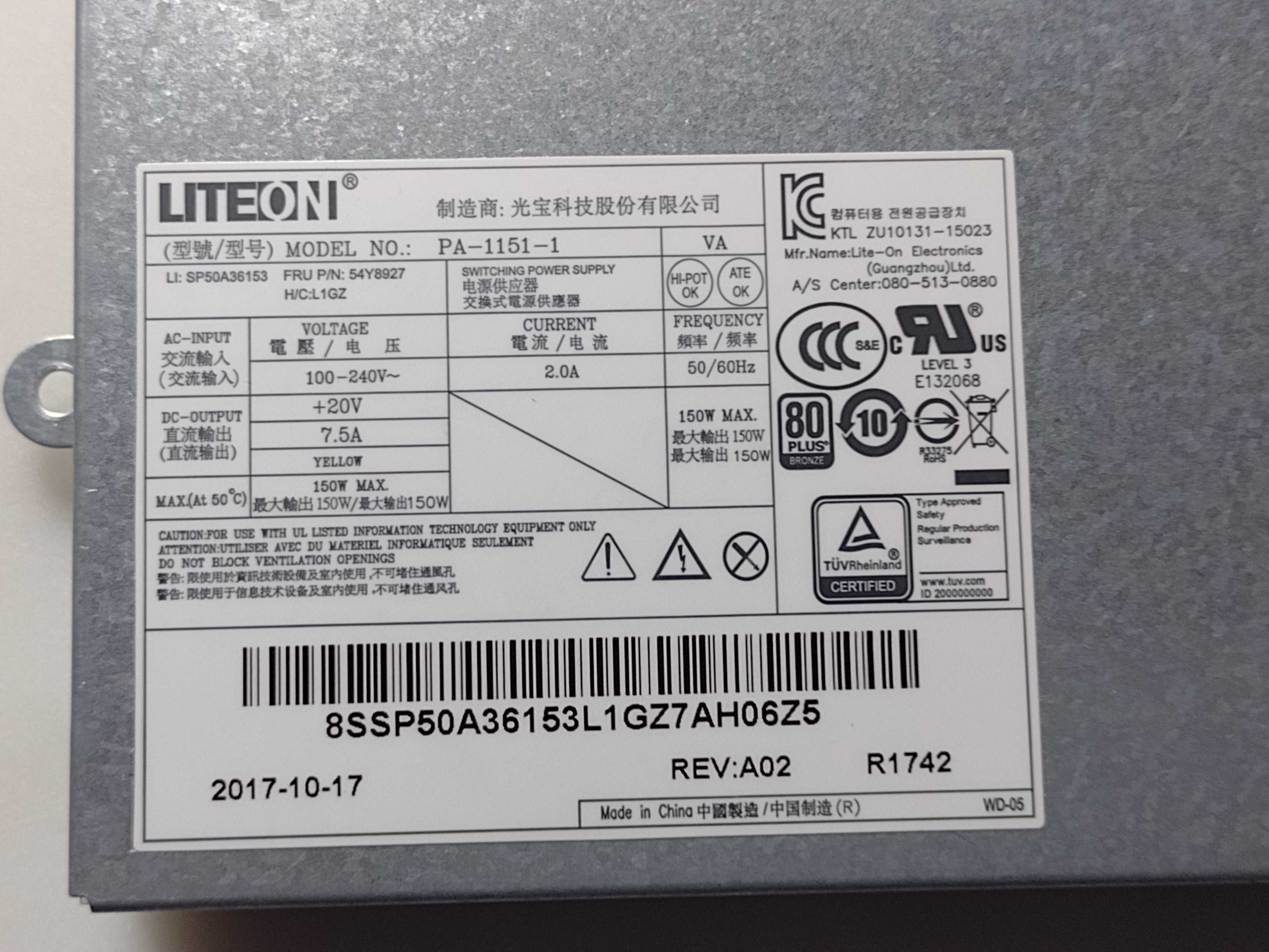 Sursă alimentare LiteOn Lenovo ThinkCentre M900z 150W PA-1151-1