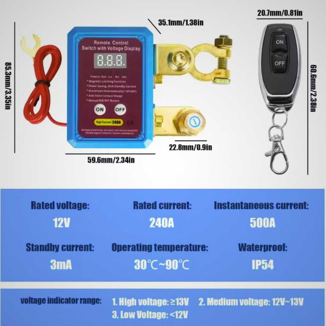 Дистанционен Прекъсвач на Акумулатора 12V 240A, кола, лодка, каравана